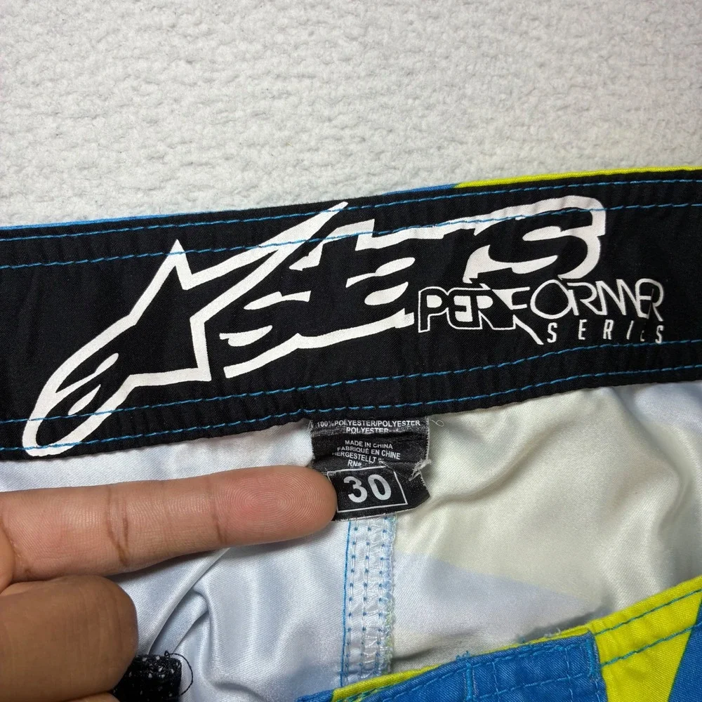 Alpinestars Board Short Men 30x12 Blue Yellow Performer Surf Moto Swim Trunk Y2K
